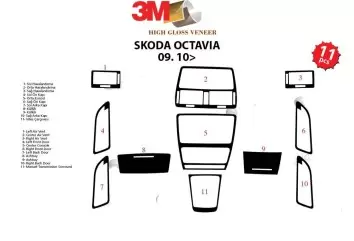 Skoda Octavia A5 1Z 09.2009 3M 3D Interior Dashboard Trim Kit Dash Trim Dekor 11-Parts