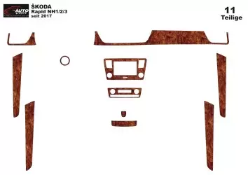 Skoda Rapid 2018 3D Interior Dashboard Trim Kit Dash Trim Dekor 11-Parts