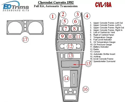 Chevrolet Corvette 1982-1982 Ensemble Complet, Boîte automatique BD Kit la décoration du tableau de bord - 1 - habillage decor d