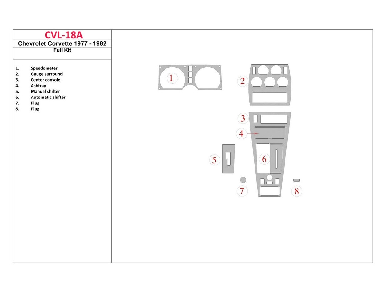 Chevrolet Corvette 1982-1982 Full Set, Automatic Gear BD Interieur Dashboard Bekleding Volhouder