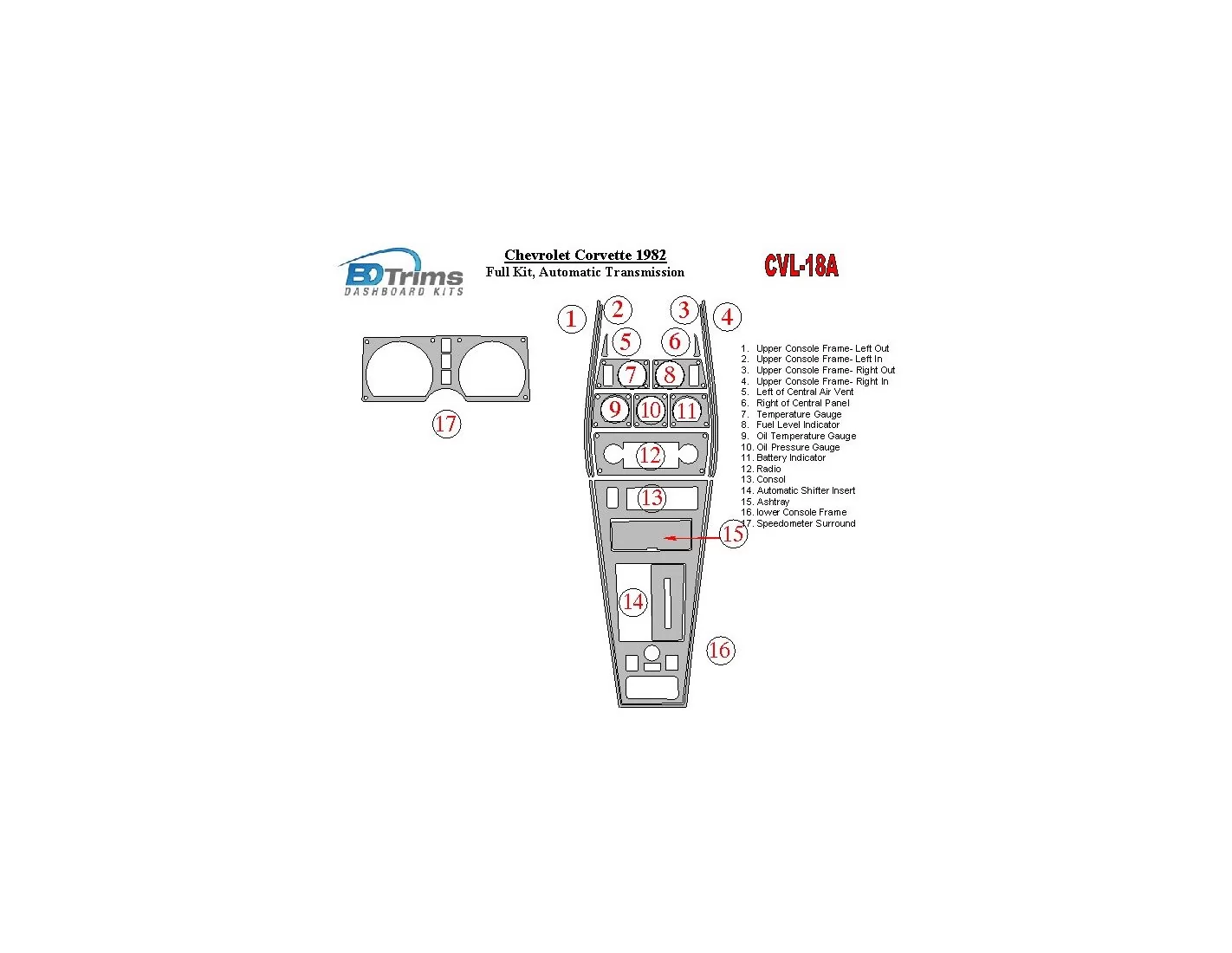 Chevrolet Corvette 1982-1982 Full Set, Automatic Gear BD Interieur Dashboard Bekleding Volhouder