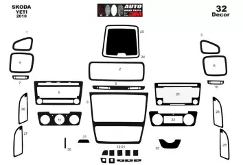 Skoda Yeti 01.2010 3M 3D Interior Dashboard Trim Kit Dash Trim Dekor 36-Parts