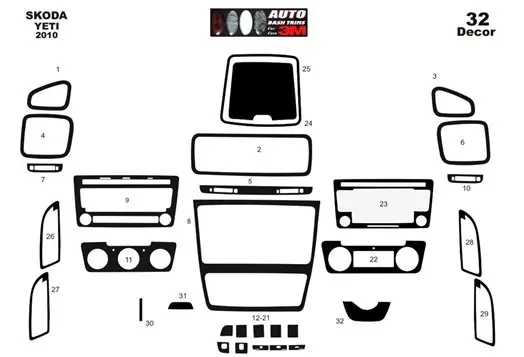 Skoda Yeti 01.2010 Kit Rivestimento Cruscotto all'interno del veicolo Cruscotti personalizzati 36-Decori