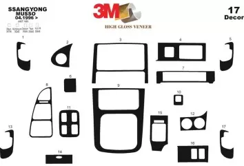 Ssangyong Musso 04.96 - 12.99 Kit Rivestimento Cruscotto all'interno del veicolo Cruscotti personalizzati 17-Decori