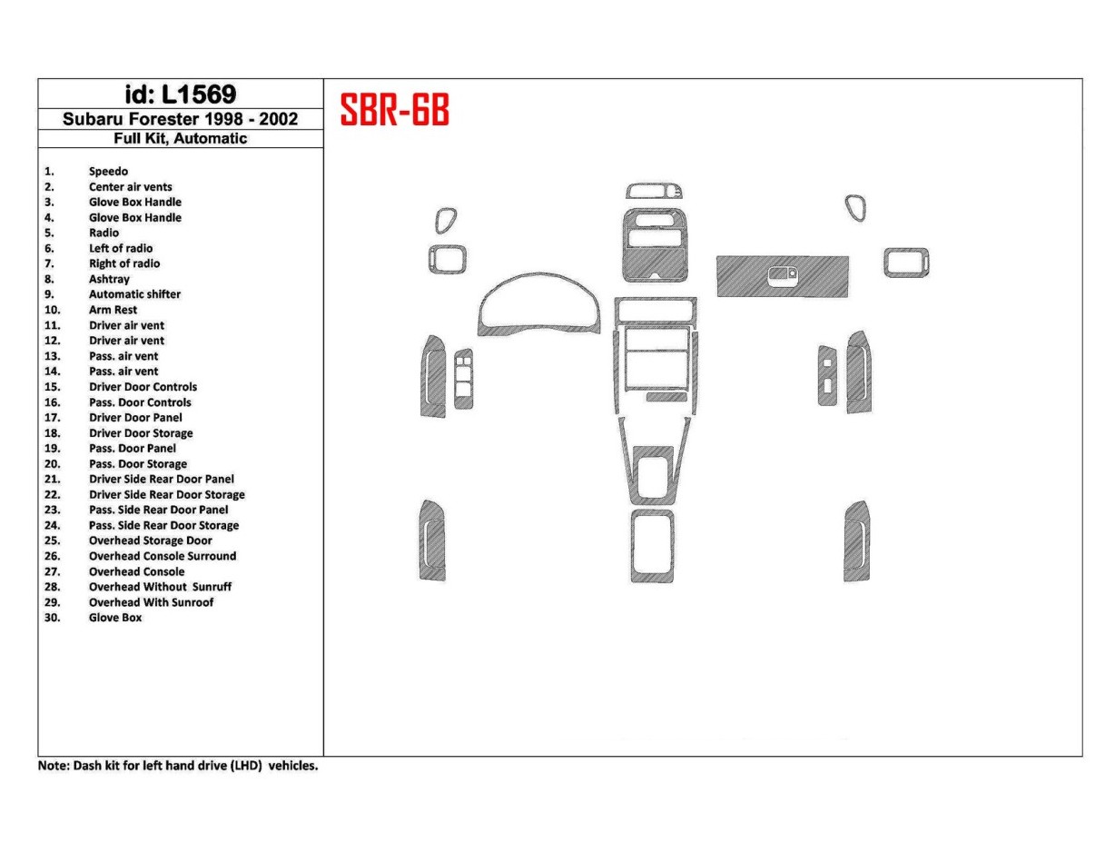Subaru Forester 1998-2002 Boîte automatique, Ensemble Complet, 30 Parts set BD Kit la décoration du tableau de bord - 1 - habill