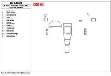 Subaru Forester 1998-2002 Manual Gearbox, Basic Set, 17 Parts set BD Interieur Dashboard Bekleding Volhouder