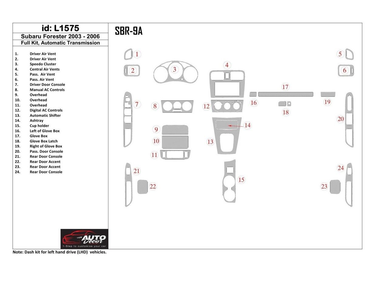Subaru Forester 2003-2006 Full Set, Automatic Gear BD Interieur Dashboard Bekleding Volhouder