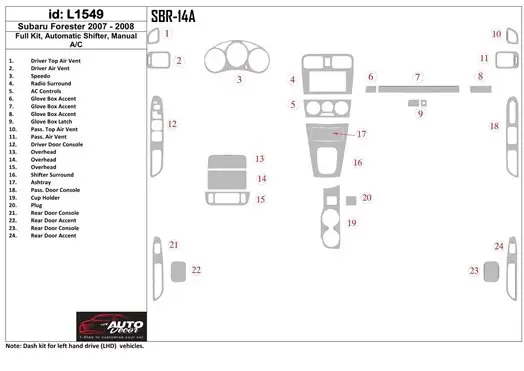 Subaru Forester 2007-2008 Ensemble Complet, Boîte automatique, Automatic AC BD Kit la décoration du tableau de bord - 1 - habill