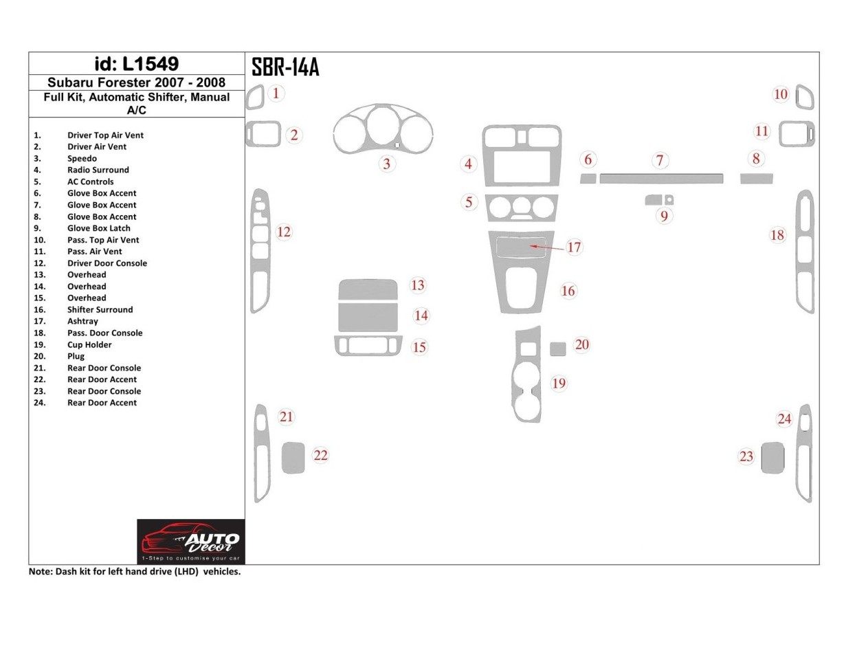 Subaru Forester 2007-2008 Full Set, Automatic Gear, Automatic AC BD Interieur Dashboard Bekleding Volhouder