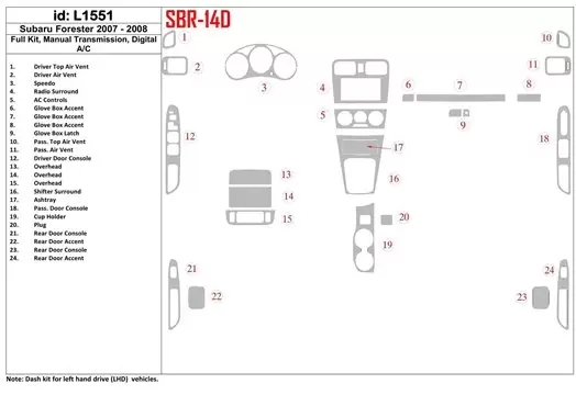 Subaru Forester 2007-2008 Full Set, Manual Gear Box, Automatic AC BD Interieur Dashboard Bekleding Volhouder