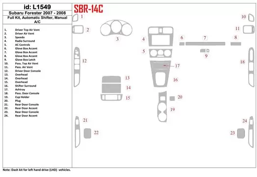 Subaru Forester 2007-2008 Full Set, Manual Gear Box, Manual Gearbox AC BD Interieur Dashboard Bekleding Volhouder