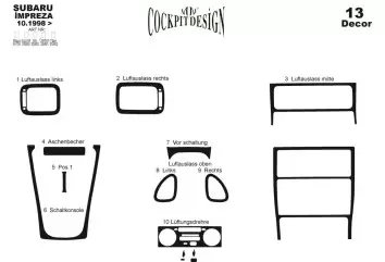 Subaru Impreza 10.98 - 12.00 3D Inleg dashboard Interieurset aansluitend en pasgemaakt op he 13 -Teile