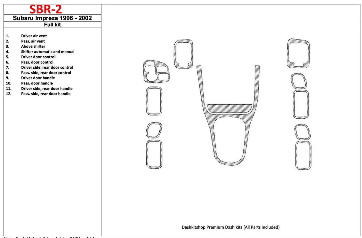 Subaru Impreza 1996-2001 Full Set Cruscotto BD Rivestimenti interni