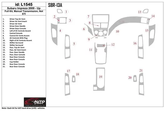 Subaru Impreza 2009-UP Ensemble Complet, boîte manuelle Box, ?? STI BD Kit la décoration du tableau de bord - 1 - habillage deco