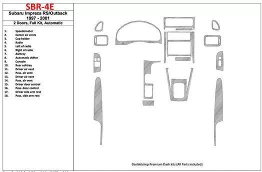 Subaru Impreza RS 1997-UP 2 Doors, Automatic Gearbox, Full Set, 18 Parts set BD Interieur Dashboard Bekleding Volhouder