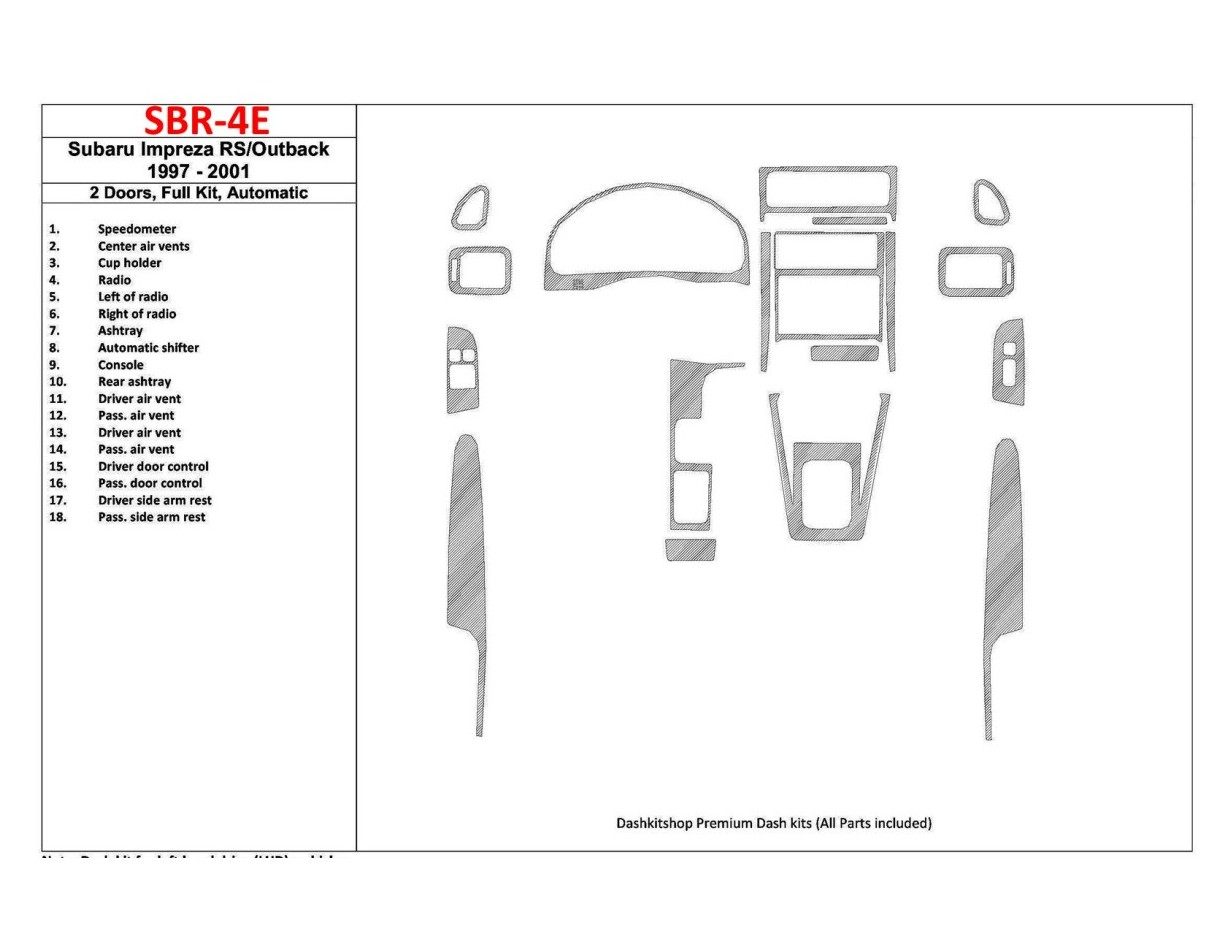 Subaru Impreza RS 1997-UP 2 Des portes, Boîte automatique, Ensemble Complet, 18 Parts set BD Kit la décoration du tableau de bor