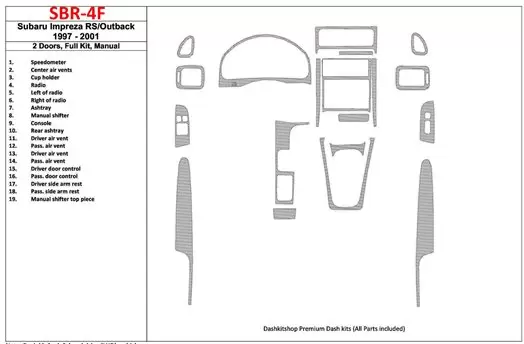 Subaru Impreza RS 1997-UP 2 Doors, Manual Gearbox, Full Set, 19 Parts set BD Interieur Dashboard Bekleding Volhouder