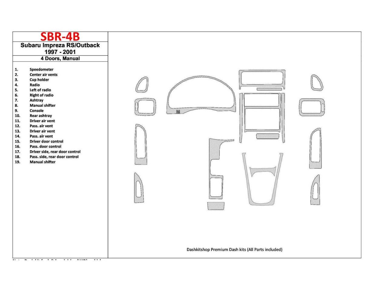 Subaru Impreza RS 1997-UP 4 Doors, Manual Gearbox, 19 Parts set BD Interieur Dashboard Bekleding Volhouder