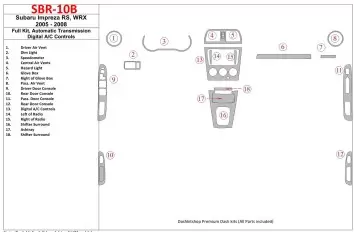 Subaru Impreza WRX 2005-2008 Full Set, Automatic Gear, Automatic AC Control Interior BD Dash Trim Kit