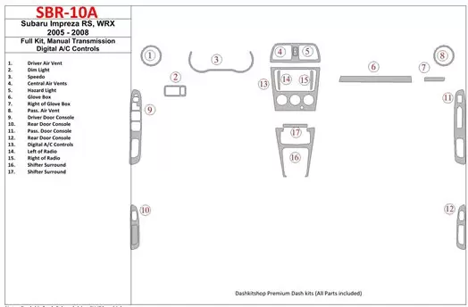 Subaru Impreza WRX 2005-2008 Ensemble Complet, boîte manuelle Box, Contrôle Aut la climatisation BD Kit la décoration du tableau