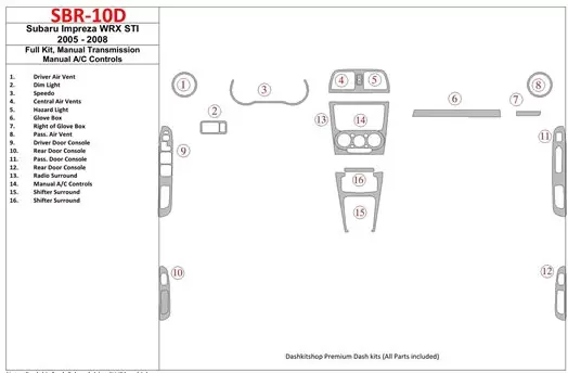 Subaru Impreza WRX 2005-2008 Voll Satz, Manual Gear Box, Manual Gearbox AC Control BD innenausstattung armaturendekor cockpit de