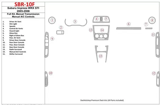 Subaru Impreza WRX 2005-2008 Full Set, Manual Gear Box, Manual Gearbox AC Control BD Interieur Dashboard Bekleding Volhouder