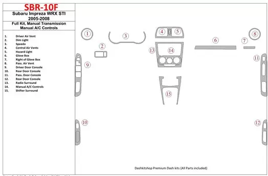 Subaru Impreza WRX 2005-2008 Voll Satz, Manual Gear Box, Manual Gearbox AC Control BD innenausstattung armaturendekor cockpit de