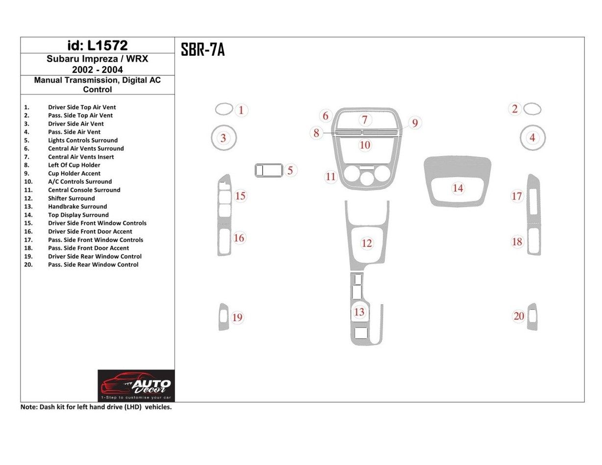 Subaru Impreza/WRX 2002-2004 Manual Gear Box, Automatic AC Control BD innenausstattung armaturendekor cockpit dekor - 1- Cockpit