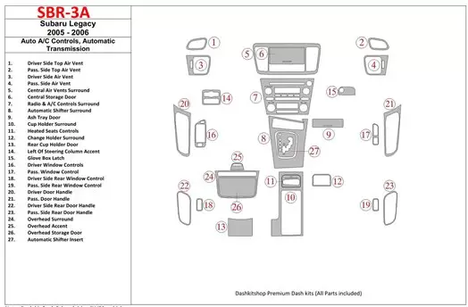 Subaru Legacy 2005-2006 Auto AC Control, Boîte automatique BD Kit la décoration du tableau de bord - 1 - habillage decor de tabl