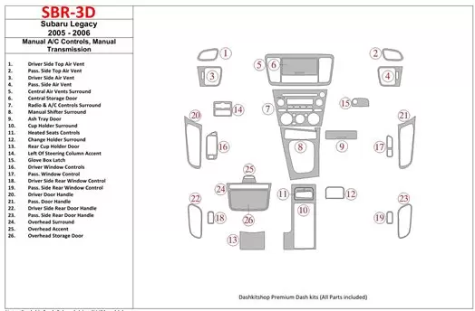 Subaru Legacy 2005-2006 Manual Gearbox AC Control, Manual Gear Box Cruscotto BD Rivestimenti interni