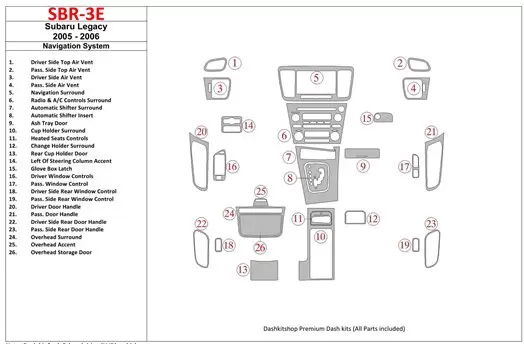 Subaru Legacy 2005-2006 With NAVI system Cruscotto BD Rivestimenti interni