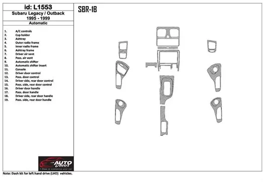 Subaru Legacy Outback 1995-1999 Automatic Gearbox, 19 Parts set Cruscotto BD Rivestimenti interni