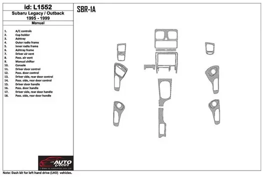 Subaru Legacy Outback 1995-1999 boîte manuellebox, 18 Parts set BD Kit la décoration du tableau de bord - 1 - habillage decor de