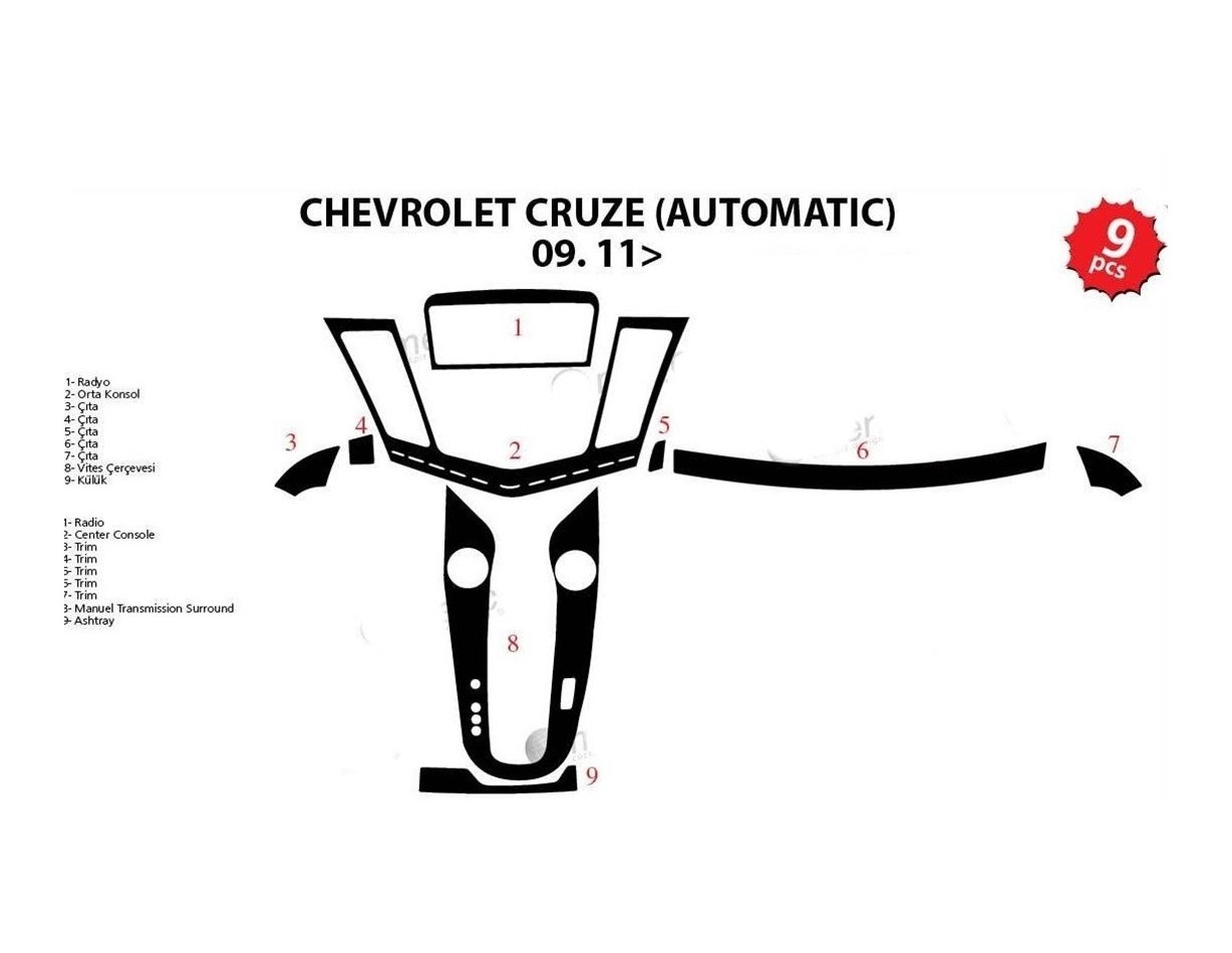 Chevrolet Cruse Automatic 01.2009 3D Inleg dashboard Interieurset aansluitend en pasgemaakt op he 9 -Teile