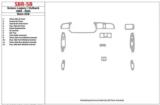 Subaru Legacy Outback 2000-2004 Avec OEM Wood Kit BD Kit la décoration du tableau de bord - 1 - habillage decor de tableau de bo