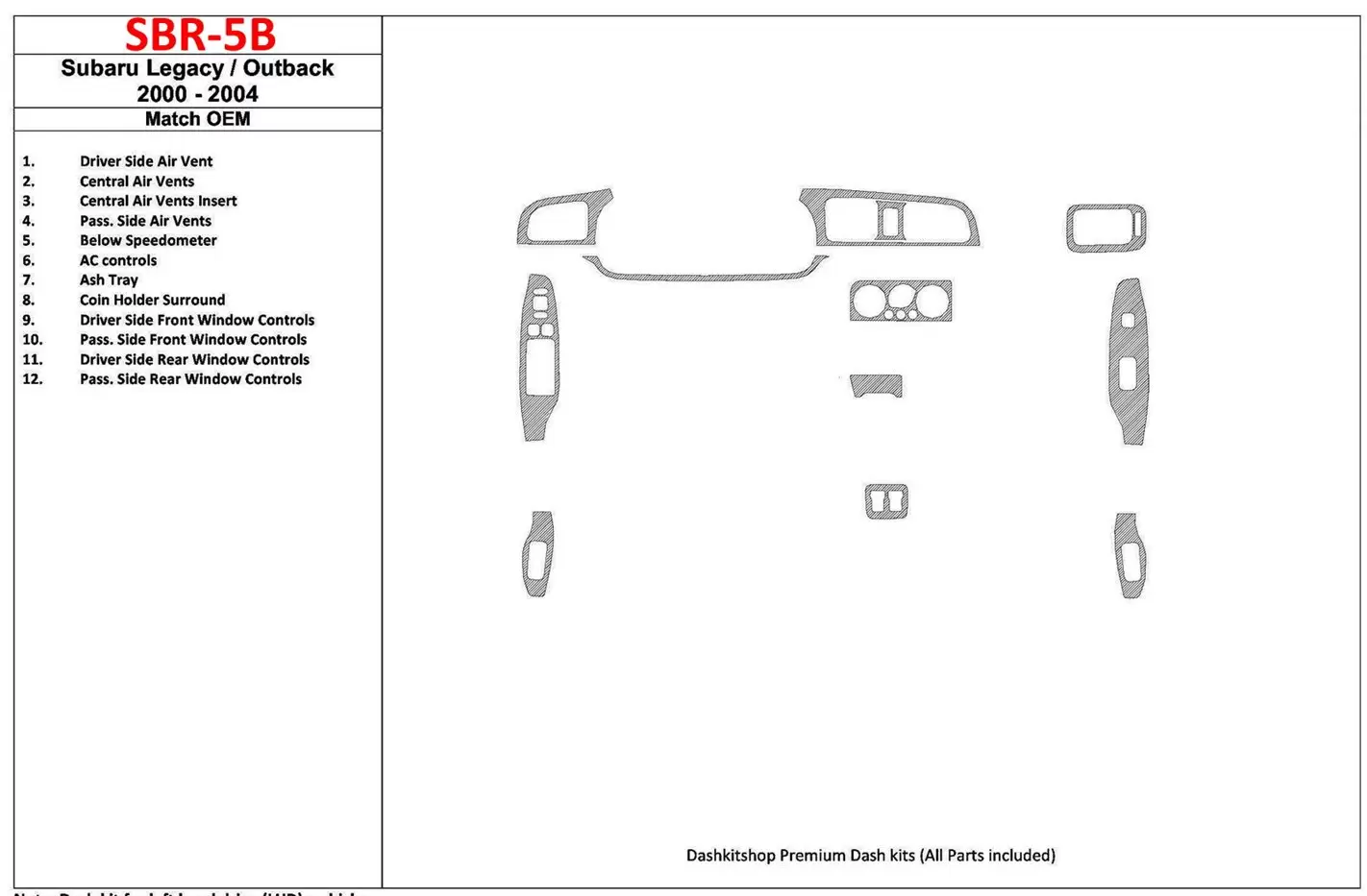 Subaru Legacy Outback 2000-2004 With OEM Wood Kit Interior BD Dash Trim Kit