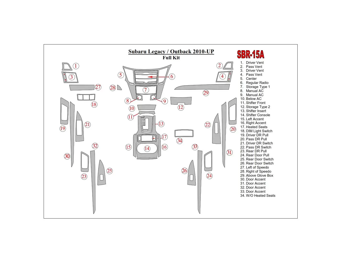 Subaru Outback 2010-UP BD Interieur Dashboard Bekleding Volhouder