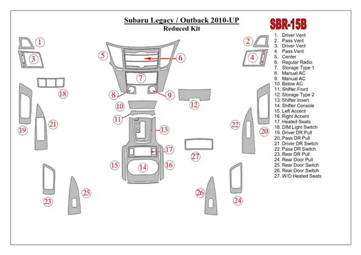 Subaru Outback 2010-UP BD Kit la décoration du tableau de bord - 1 - habillage decor de tableau de bord