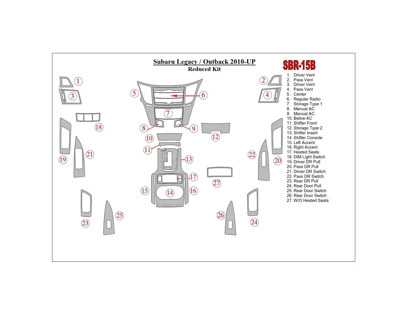 Subaru Outback 2010-UP BD innenausstattung armaturendekor cockpit dekor - 1- Cockpit Dekor Innenraum