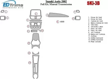 Suzuki Aerio 2002-2002 Full Set, Manual Gear Box Interior BD Dash Trim Kit