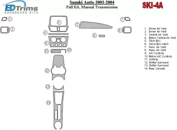 Suzuki Aerio 2003-2004 Full Set, Manual Gear Box Interior BD Dash Trim Kit