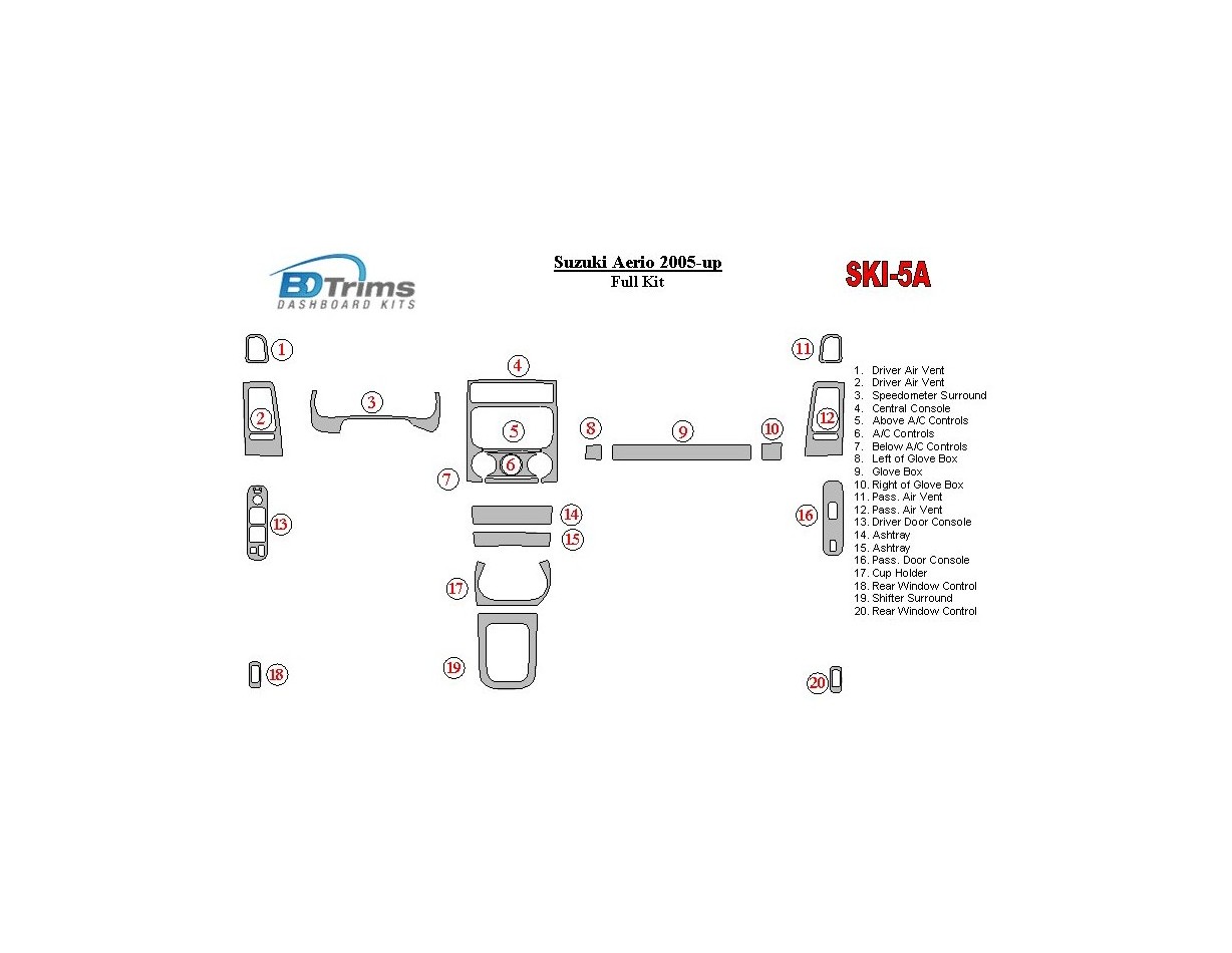 Suzuki Aerio 2005-UP Voll Satz BD innenausstattung armaturendekor cockpit dekor - 1- Cockpit Dekor Innenraum