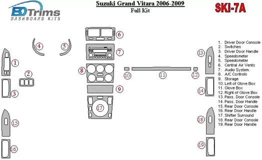 Suzuki Grand Vitara 2006-2009 Full Set Interior BD Dash Trim Kit