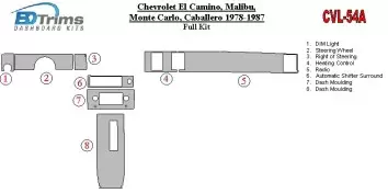 Chevrolet El Camino, Malibu, Monte Carlo, Caballero 1978-1987 Full Set Cruscotto BD Rivestimenti interni