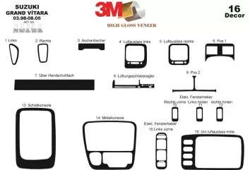 Suzuki Grand vitara 4x4 03.98 - 08.05 Kit Rivestimento Cruscotto all'interno del veicolo Cruscotti personalizzati 16-Decori