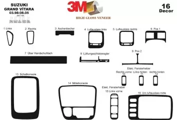 Suzuki Grand vitara 4x4 03.98-08.05 3M 3D Interior Dashboard Trim Kit Dash Trim Dekor 16-Parts