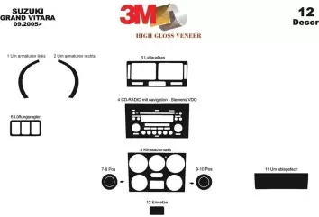 Suzuki Grand vitara 4x4 09.2005 3M 3D Interior Dashboard Trim Kit Dash Trim Dekor 12-Parts