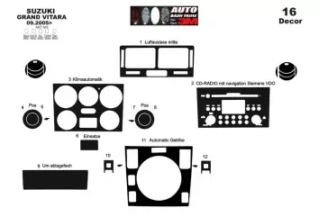 Suzuki Grand vitara 4x4 09.2005 Kit Rivestimento Cruscotto all'interno del veicolo Cruscotti personalizzati 16-Decori