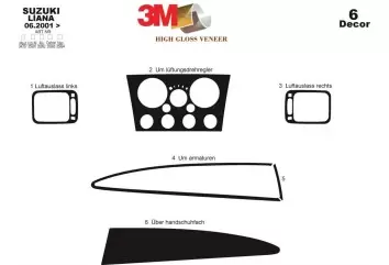 Suzuki Liana 01-12.03 Mittelkonsole Armaturendekor Cockpit Dekor 6-Teilige - 2- Cockpit Dekor Innenraum