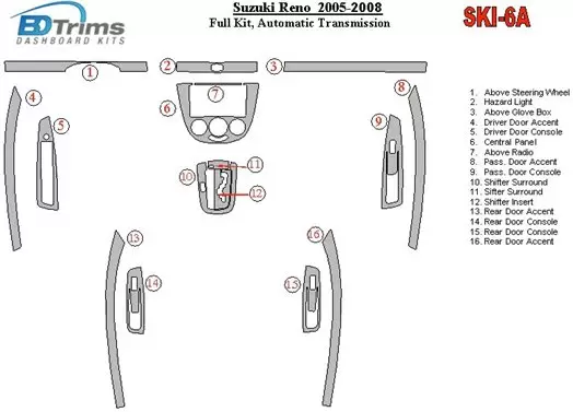 Suzuki Reno 2005-UP Ensemble Complet, Boîte automatique BD Kit la décoration du tableau de bord - 1 - habillage decor de tableau